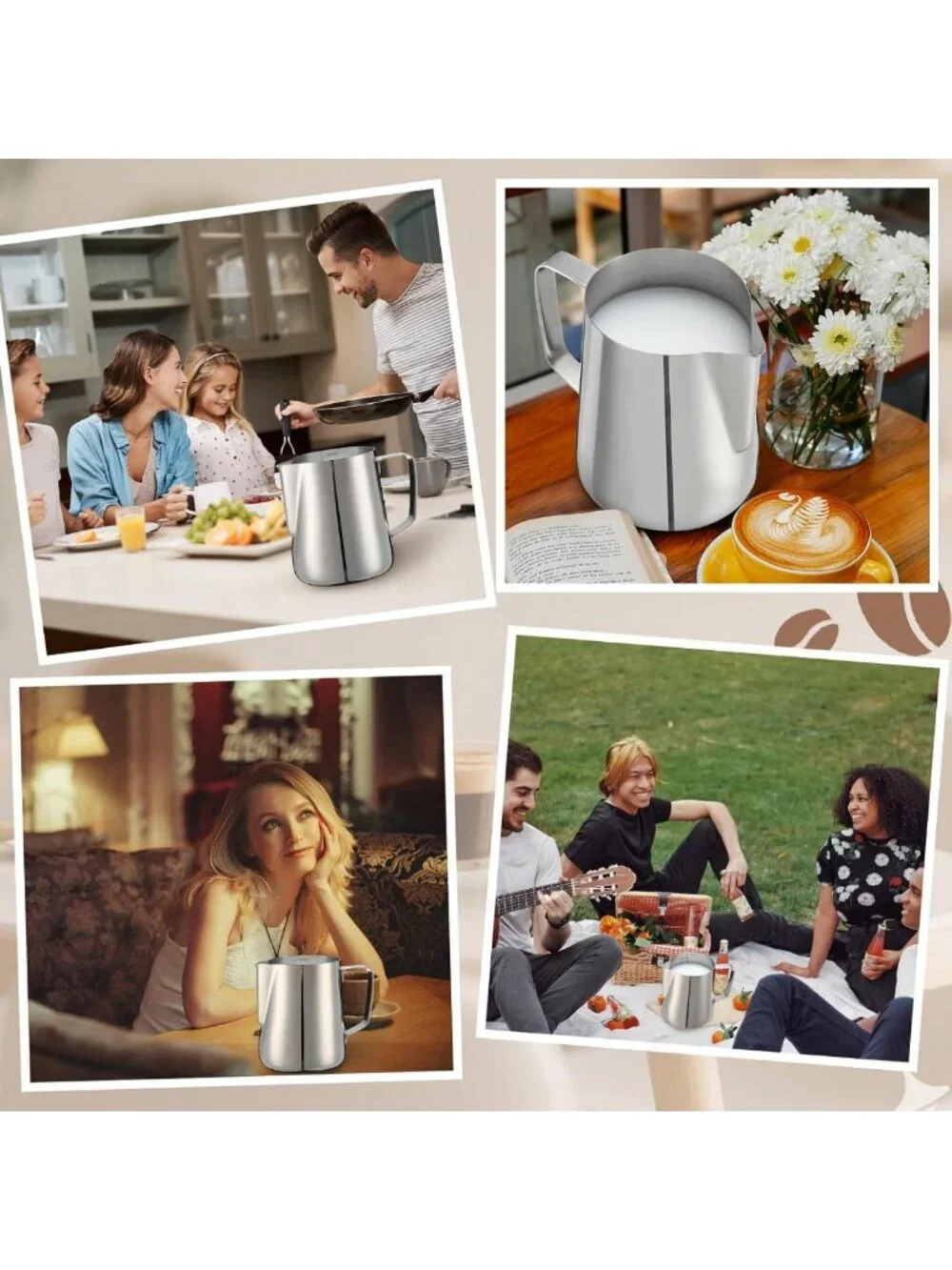 4 Pcs Milk Frothing Pitcher Set - 20 oz Stainless Steel, Silver Coffee Tools